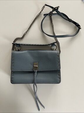 Rebecca Minkoff Pebbled Slate Blue Leather Crossbody with Stud Trim